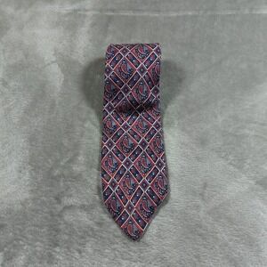 Vintage Christian Dior Tie Men 55x3.75 Red Blue Paisley Cravates Geometric Silk